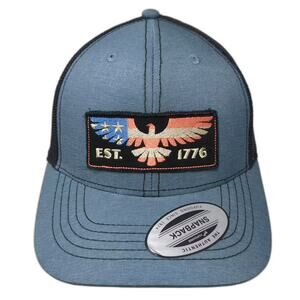 Yupoong Trucker Hat Blue Black Patriotic Eagle EST 1776 Embroidered OS Snapback